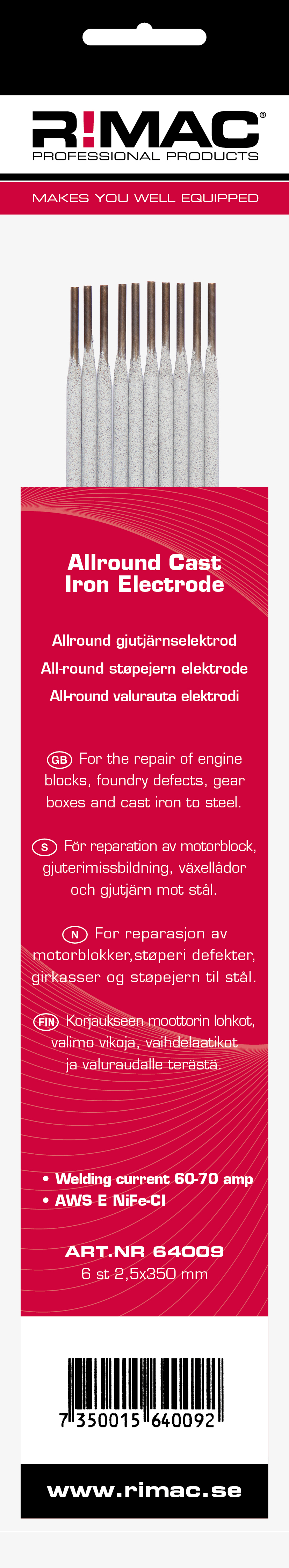 RIMAC SB-pac Svetselektrod Gjutjärn-2,5 mm x 6st